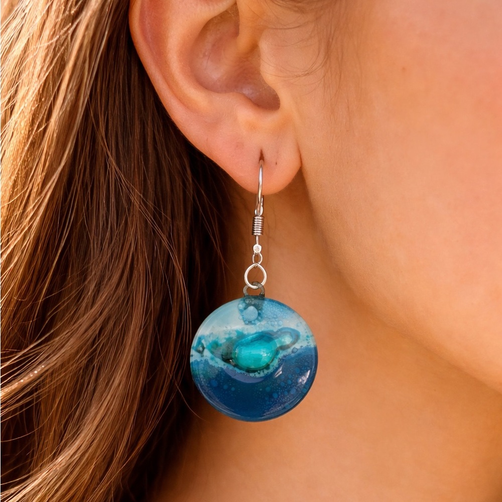 Artisan Fused Glass Ocean Earrings | Coastal Blue Drops